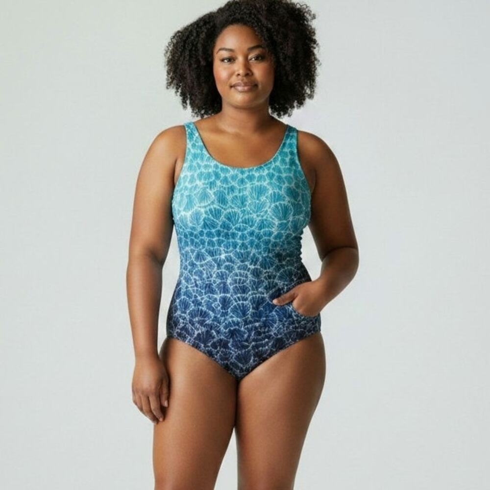Miraclesuit x Talbots Seashell Print One Piece Swimsuit Blue Size 14